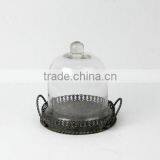 100081MC- Antique Rustic Metal and Glass Dome Holder