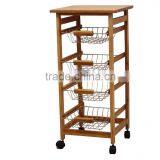 4Tier Kitchen Food Cart Bamboo Kitchen Trolley With Baskets With Baskets thumbnail-1