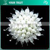 6MM Pearl Silver Metal Rhodium Sun Flower Pin Rhinestone Brooches thumbnail-1