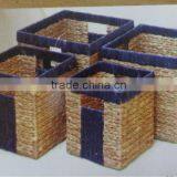 WaterHyacinth Basket With Handle And Fabric Top Rim Decoration thumbnail-1