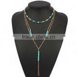 Cheap Fashion Simple Geometric Turquoise Beaded Multilayer Short Necklace thumbnail-3