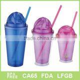 Domi Lid and Straw 400ml BPA FREE Doulbe Wall Plastic Mug for Summer Hot Seller thumbnail-1