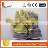 DDSAFETY Stripe Cotton Pig Split Leather Glove High Quality Pig Leather Palm Work Gloves