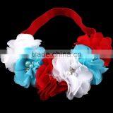Handmade Chiffon Flower Headband With Pearl Beads Center for Kids Hair Accessories for Baby Girl thumbnail-6