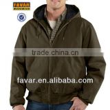 Mens Canvas Quilted Hooded Bomber Windproof Jacket Workwear Factory