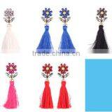 Bohemian Jewelry Rhinestone Flower With Long Colorful Tassel Charms Earrings for Women thumbnail-1