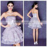 Latest Short Knee Length Organza Night Purple Evening Dress thumbnail-1