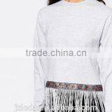 New Design Ladies Vintage Fringing Crewneck Cropped Sweatshirt thumbnail-4