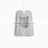 Tiger Printed Grey Womens Sweatshirts Without Hood Wholesale thumbnail-4