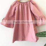 Fall And Spring Long Sleeves Girls Clothes Pink Linen Design Baby Girl Party Dresses thumbnail-3