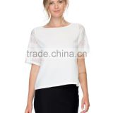 Lace sleeve woven womens tee shirts white colour