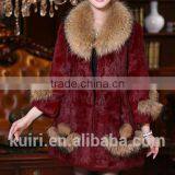 Hot Selling Korean Real Rex Rabbit Fur Coat With Raccoon Fur Collar Low Price Pc-140 thumbnail-4