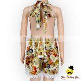 Wholesale Yiwu Cheap Kids Clothes Flower Printed Halter Sleeveless Lace Froal Baby Girl Vintage Romper Leotard Bodysuit thumbnail-6