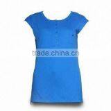 Short-sleeved Blue Women's T-shirt, Made of 100% Cotton and 150 to 180gsm Material thumbnail-1