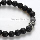 New Fashion Stone Lava Beaded Healing Bracelet Black Antique Silver Buddha Statue Head Elastic thumbnail-2