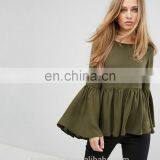 New Design Chiffon Flared Sleeves Woman Blouse Tie V-back Girl Top thumbnail-2