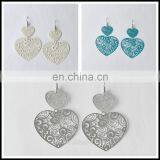 Wholesale Delicate Colorful Hollow Heart Jewelry Filigree Two Heart Women Drop Earrings Fashion Forever Love Valentines Gift thumbnail-2