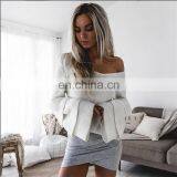 Women V-neck Lotus Root Long Sleeves Sweater KMY1105 thumbnail-4