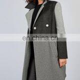 OEM Simple Casual Wollstoff m Wear Coat Lapel Collar Light Grey and Dark Grey Women Overcoat