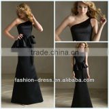 Beautiful Satin With Matching Tie Sash One-Shoulder Mermaid Wedding Pictures Black Bridesmaids Dresses
