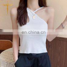 Forefair Ribbed Tank Tops Sexy Crop Vest Solid Harajuku Korean Female Off Shoulder Knitted Khaki Black Summer Women Tops thumbnail-2