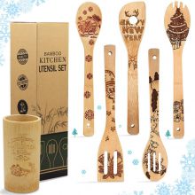 Christmas Kitchen Decorations Organic Bamboo Spoon Carved Spatulas Kitchen Utensils Sets