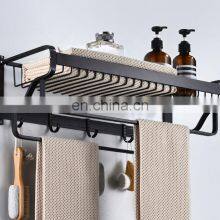 New Bathroom Rack Bathroom Shelf Black Aluminium Alloy Towel Rack Hanging Rack Shampoo Storage Organizer w Hook