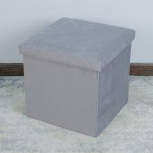 Foldable Storage Velvet Ottoman-Grey thumbnail-2