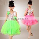 In-stock Children Princess Modern Dance Costume Sequin Dance Costume School Girls( Pink , Green, Orange) thumbnail-1