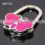 Rose Red Color Shimmering Powder Butterfly Shaped Zinc Alloy Metal Foldable Portable Promotional Bag Hook thumbnail-6