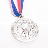 2" Diameter Olympic Style High Quality Custom Cheap Plastic Silver Prize Medals with Nylon Ribbon Necklace for Second Winner