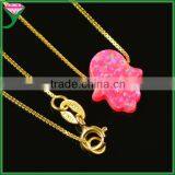 Fashion 11x13mm OP55 Gold Plating Sterling Silver Pink Synthetic Opal Hamsa Halskette thumbnail-1