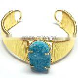 Blue Coloured Oval Druzy 925 Vermeil Silver Bracelet, Designer Druzy Bracelet, 925 Sterling Silver Designer Jewelry thumbnail-1