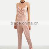Bodysuits Latest Fashion Design Women Clothing Pink Spaghetti Strap Cowl Neck Backless Jumpsuit thumbnail-3