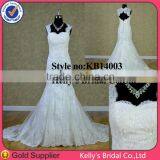 Romantic short sleeves mermaid long train wedding dress wedding gown with lace