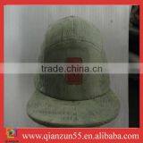 2013 Hot Sale 5 Pieces Caps With Leather Label Cheap Navy Green 5 Panel Hats