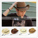 >>>>Men Summer Outdoor Beach Fishing Sun Cap Straw Collapsible Wide Brim Cowboy Hat thumbnail-1