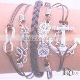 Fashion Vintage Anchor Infinity Cross Owl Love Leather Bracelet thumbnail-1