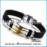Charm Rubber Silicone Chain Gold Cross Wristband Bracelet for Mens With Stainless Steel Buckle thumbnail-1