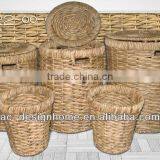 S/5 ROUND WATER HYACINTH HAMPER & WASTE BIN thumbnail-1