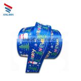 2017 custom printed solid two color blue color satin ribbon