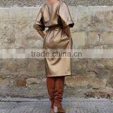 2017 Gold Metallic Fabric Evening Cocktail Dress For Fat Women Plus Size Leather Dress HSD5978 thumbnail-6