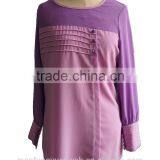 Malay Style Round Collar Long Sleeve Orange Chiffon Shirt Blouse thumbnail-5