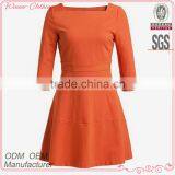 Hot Sale Promotion Products Ladies' Loose Fit A-line Square Necked 3/4 Sleeve Fashionable Dress for Fat Women thumbnail-1