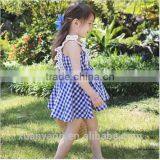 New Arrival Children Clothes Lace Trim Bule Plaid Kids Clothing Wholesale 100%cotton Baby Nice Dress thumbnail-4