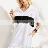 Women's Multi Color Contrast Hooded Oversized Short Sleeve Sweatshirt thumbnail-1