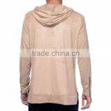 Wholesale OEM/ODM Khaki Hooded Long Sleeve T-Shirt Suede Blank Men Hoodies thumbnail-2