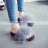 2017 Sweet Candy Color Summer Women Real Natural Feather Turkey Fur Fuzzy Slippers Slides Mules Women Open Shoes Fslipper-6 thumbnail-3