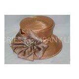 Pink Gold Fancy Ladies' Church Hats , Pleated Nice Fabric Bow Trimming With Diamond Buckle