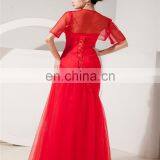 Red Evening Gowns Tulle Strapless Floor Length Lace-up Mother Of The Bride Dress With Jacket thumbnail-3